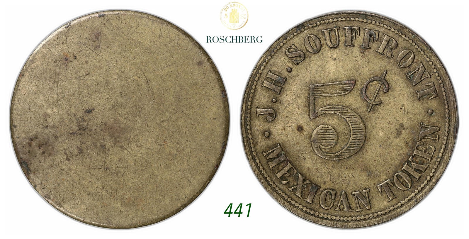 DENMARK, Danish West Indies. J.H. Southfront. 5 Cent Token ND.