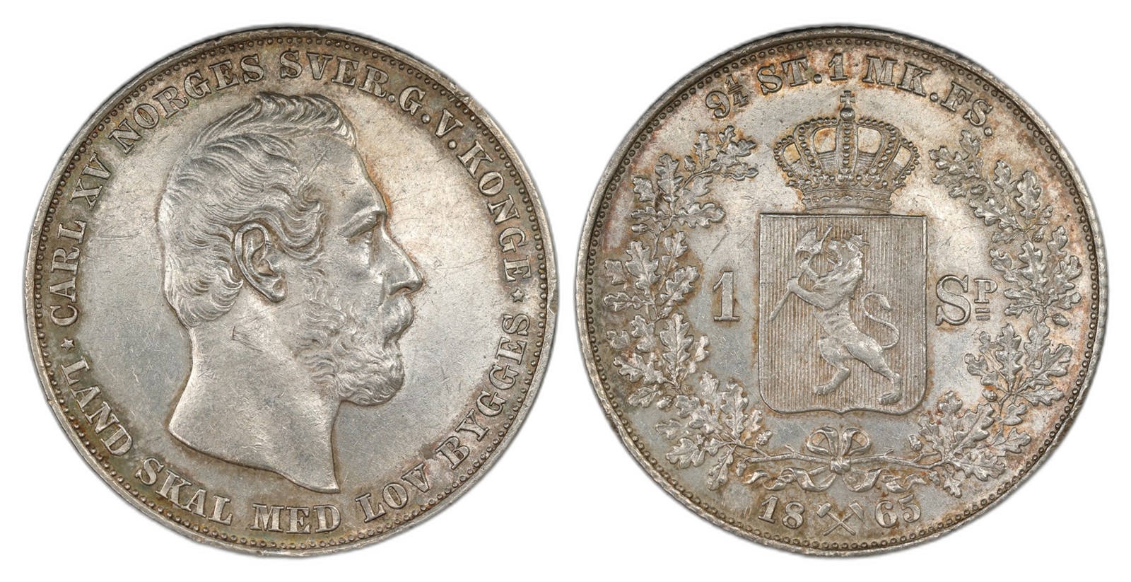 Norway. Carl XV. Speciedaler 1865. Kv 1+/01.