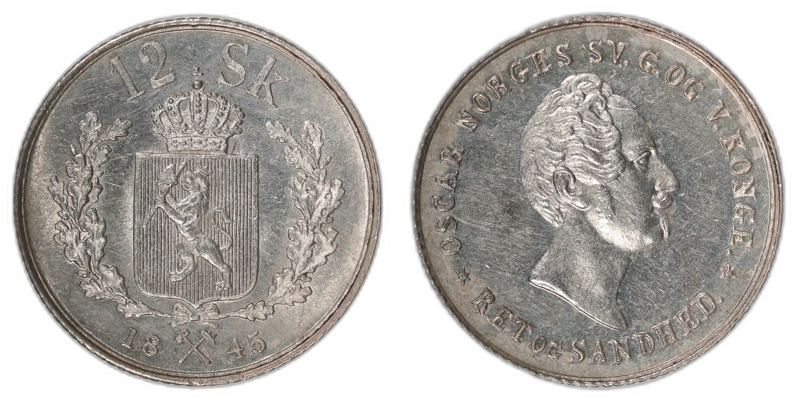 NORWAY. Oscar I. 12 Skilling 1845. Kv 0 (UNC).