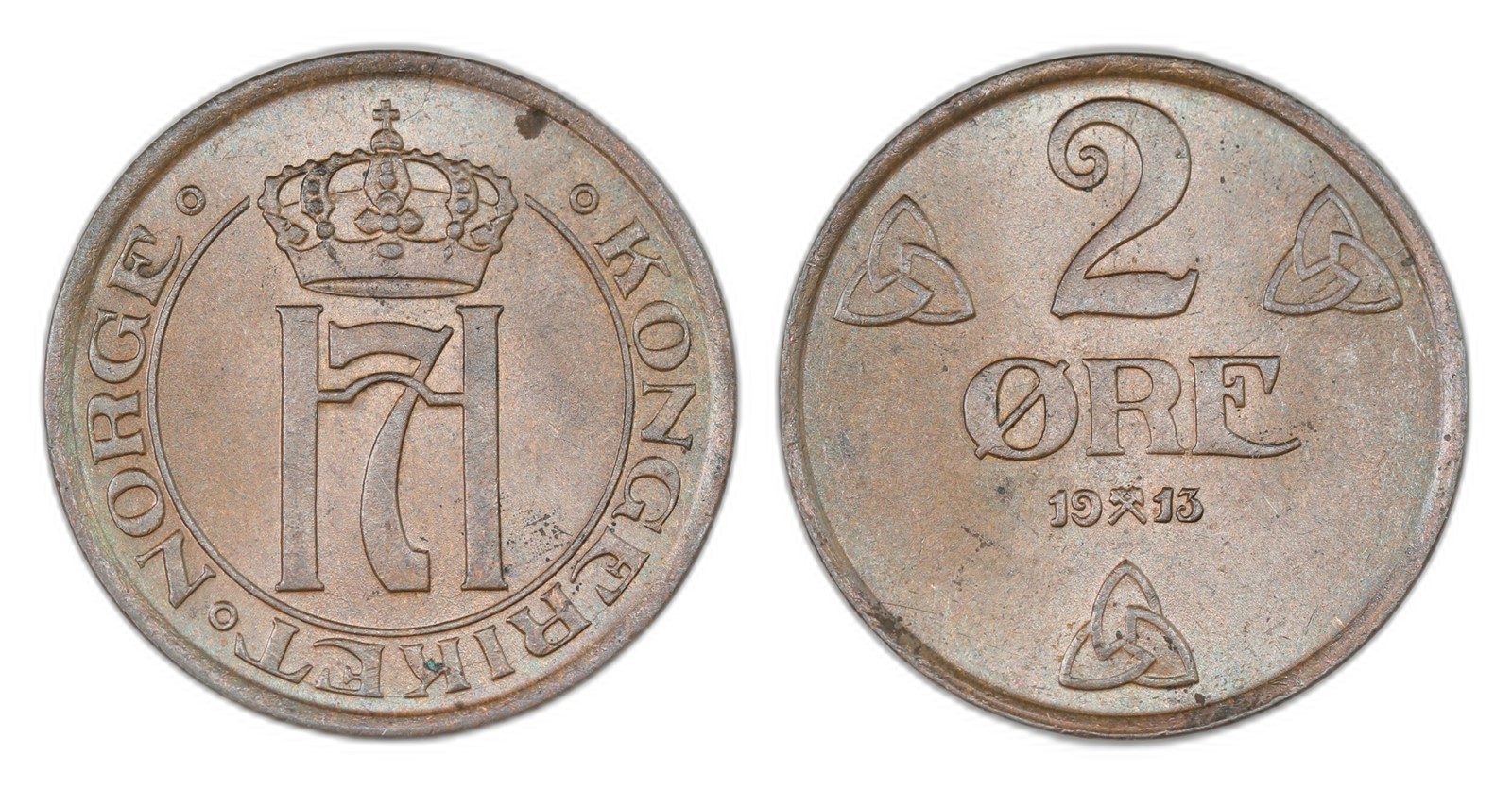 Norway. Haakon VII. 2 Øre 1913. Kv 0.