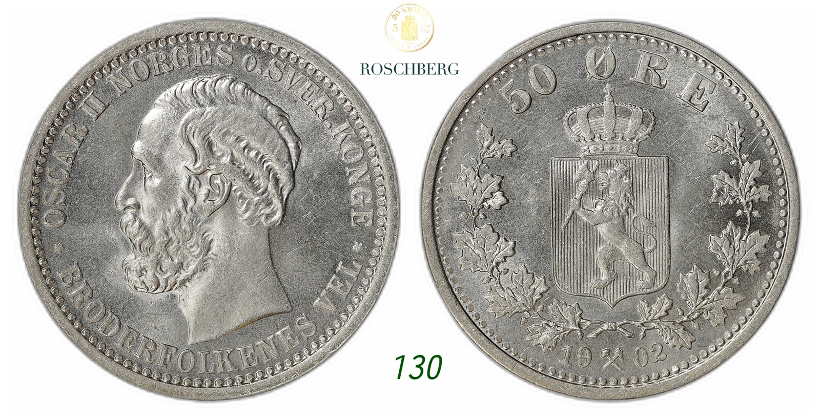NORWAY. Oscar II. 50 Øre 1902.