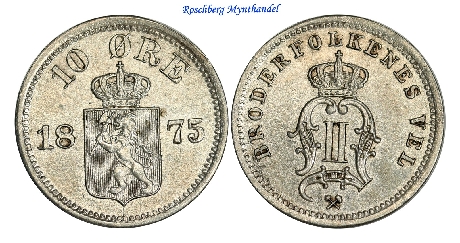 10 Øre 1875 Kv 01, renset (AUNC)