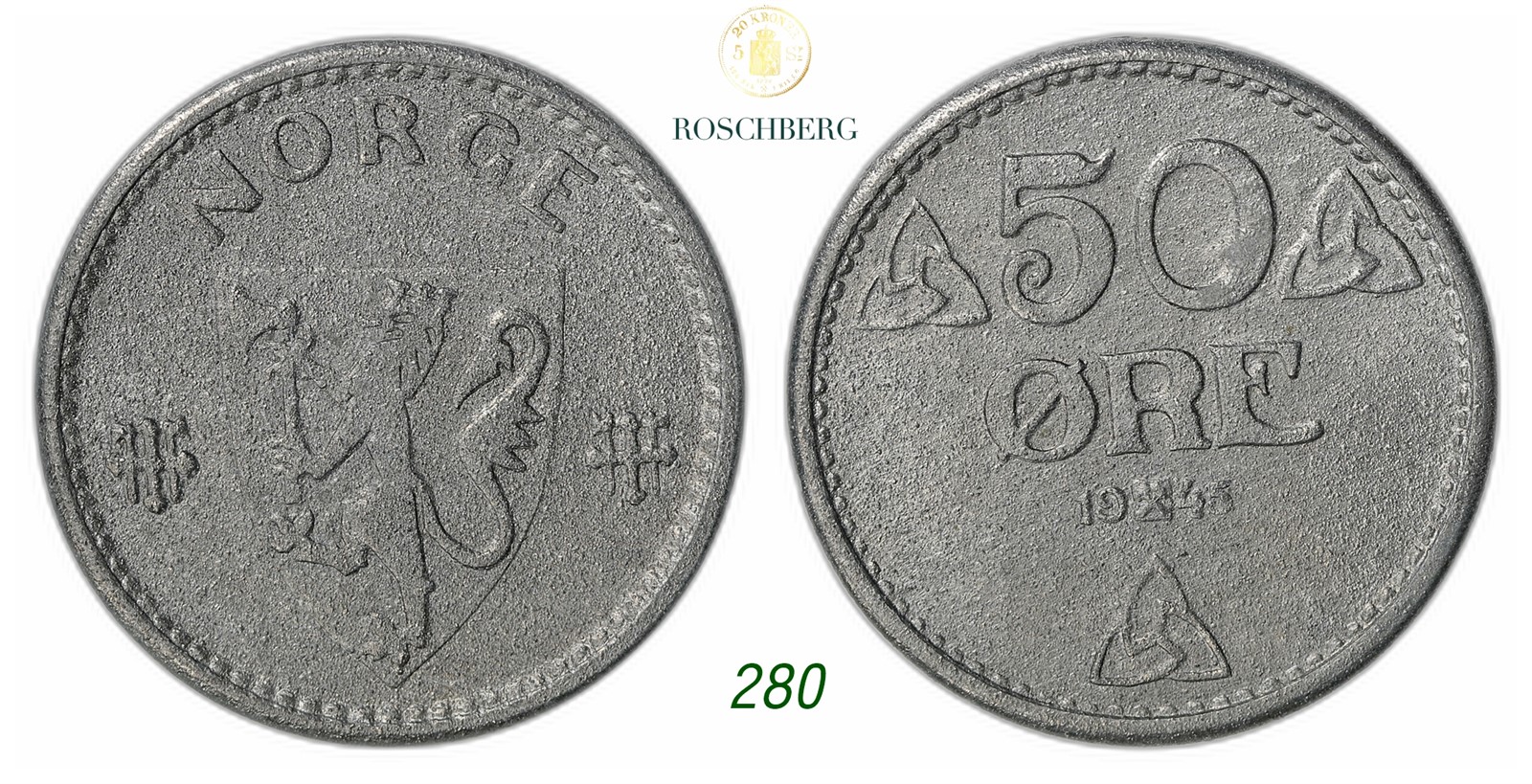 NORWAY. Occupation. 50 Øre 1945-Sink.