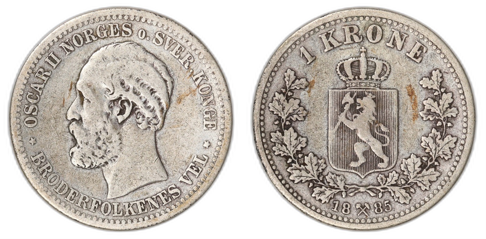 NORWAY. Oscar II. 1 Krone. 1885. Kv 1 (VF).