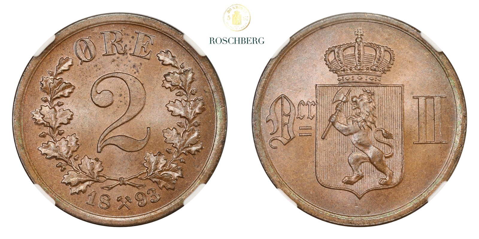 Norge 2 Øre 1893 NGC MS65BN