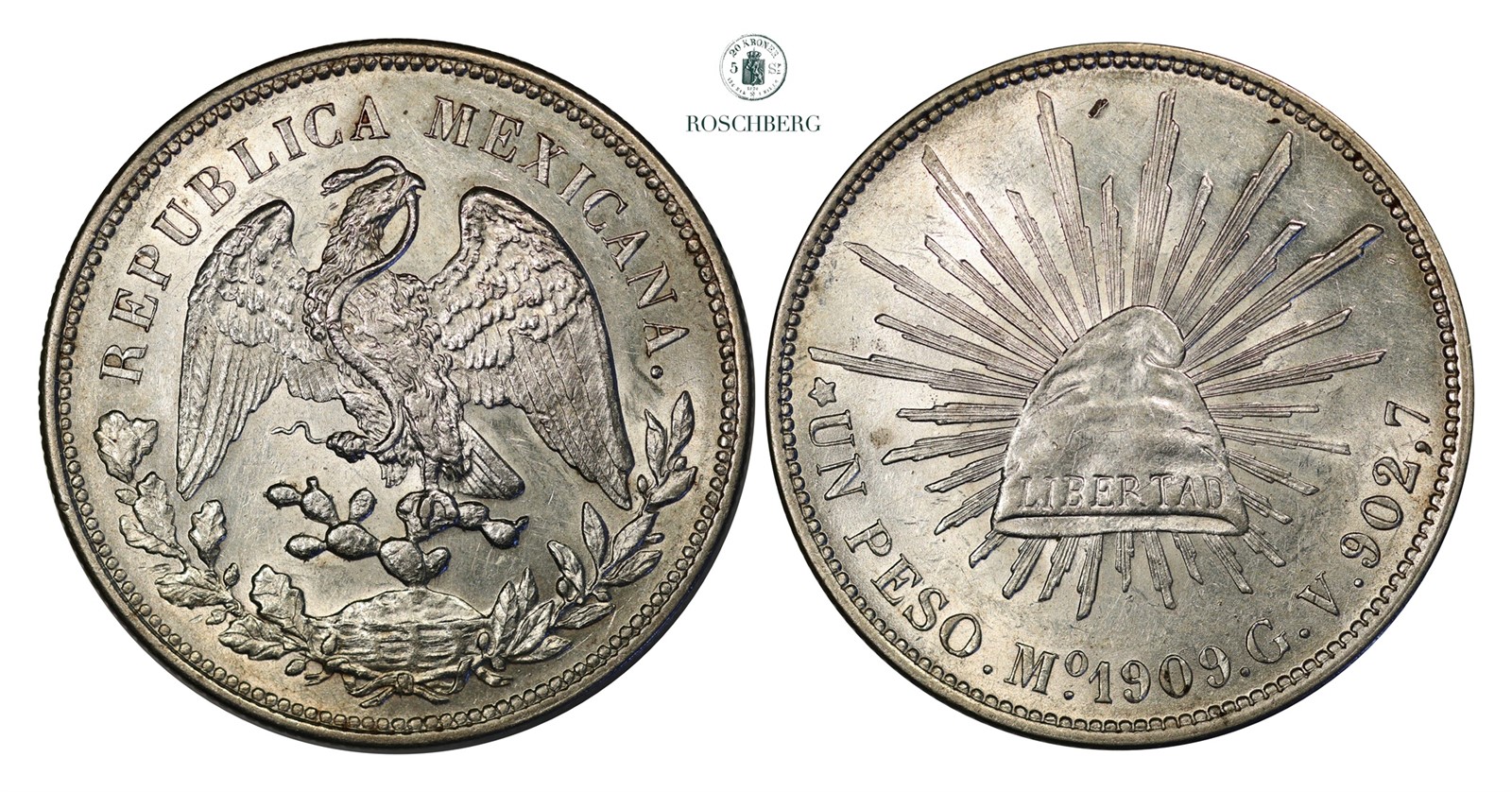 MEXICO. 1 Peso 1909-Mo AM UNC.