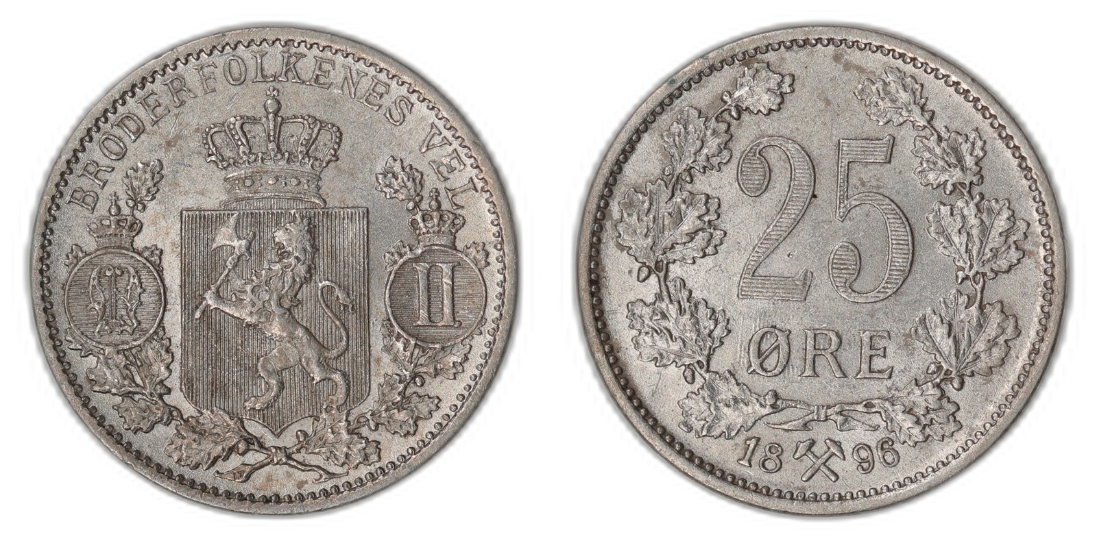 NORWAY. Oscar II. 25 Øre. 1896. Kv 01 (AU).