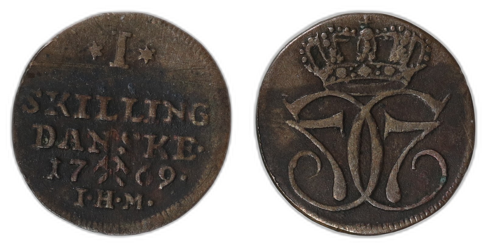 NORWAY. Christian VII. 1 Skilling. 1769. Kv 1+ (XF).
