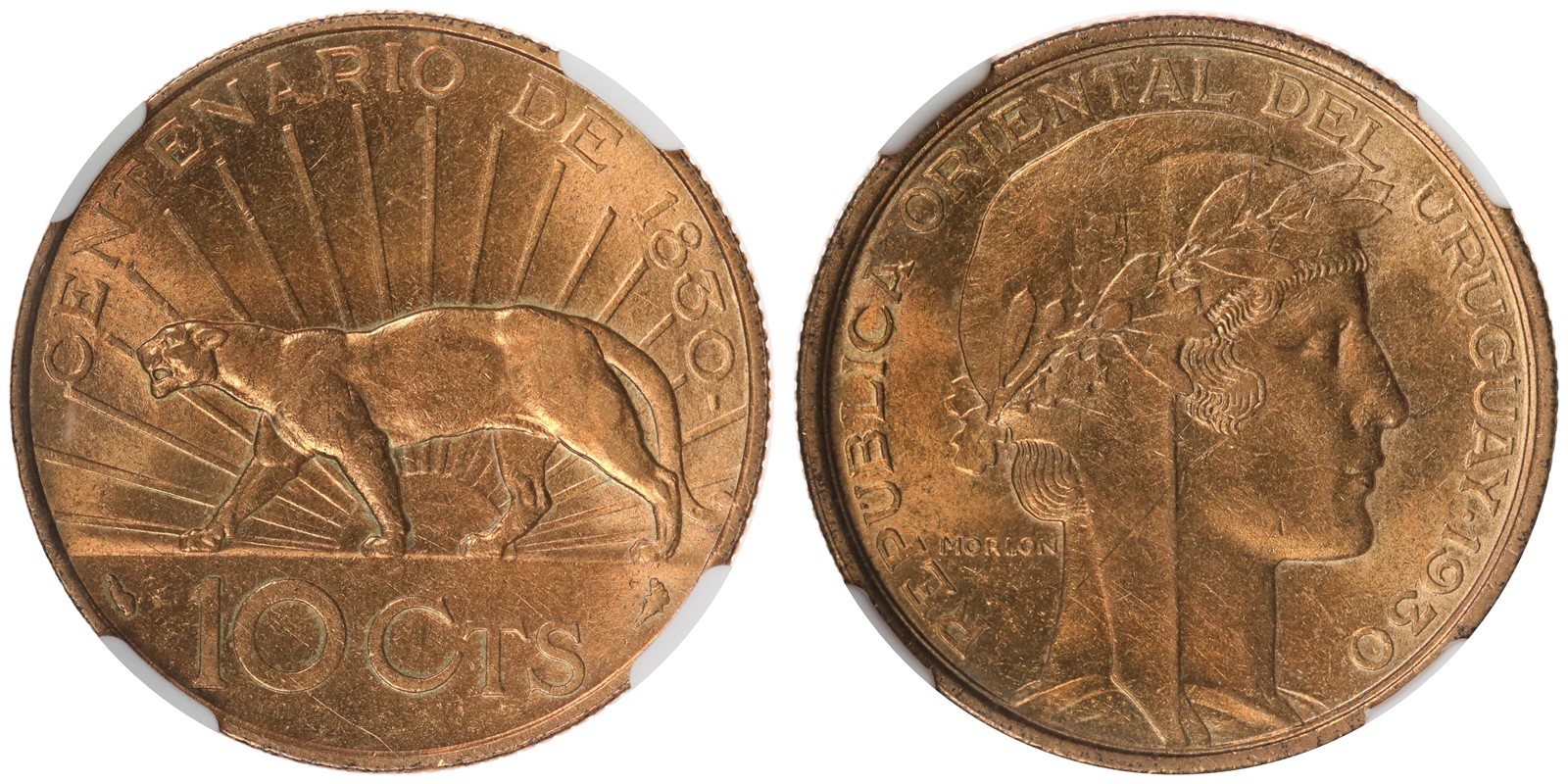 URUGUAY. Republic. 10 Cents. 1930. NGC UNC-Details.