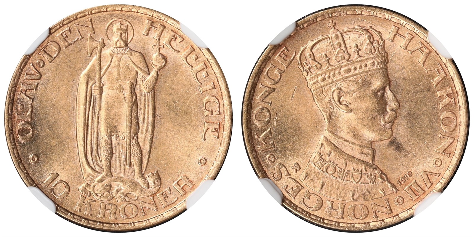 NORWAY. Haakon VII. 10 Kroner 1910. NGC MS63.