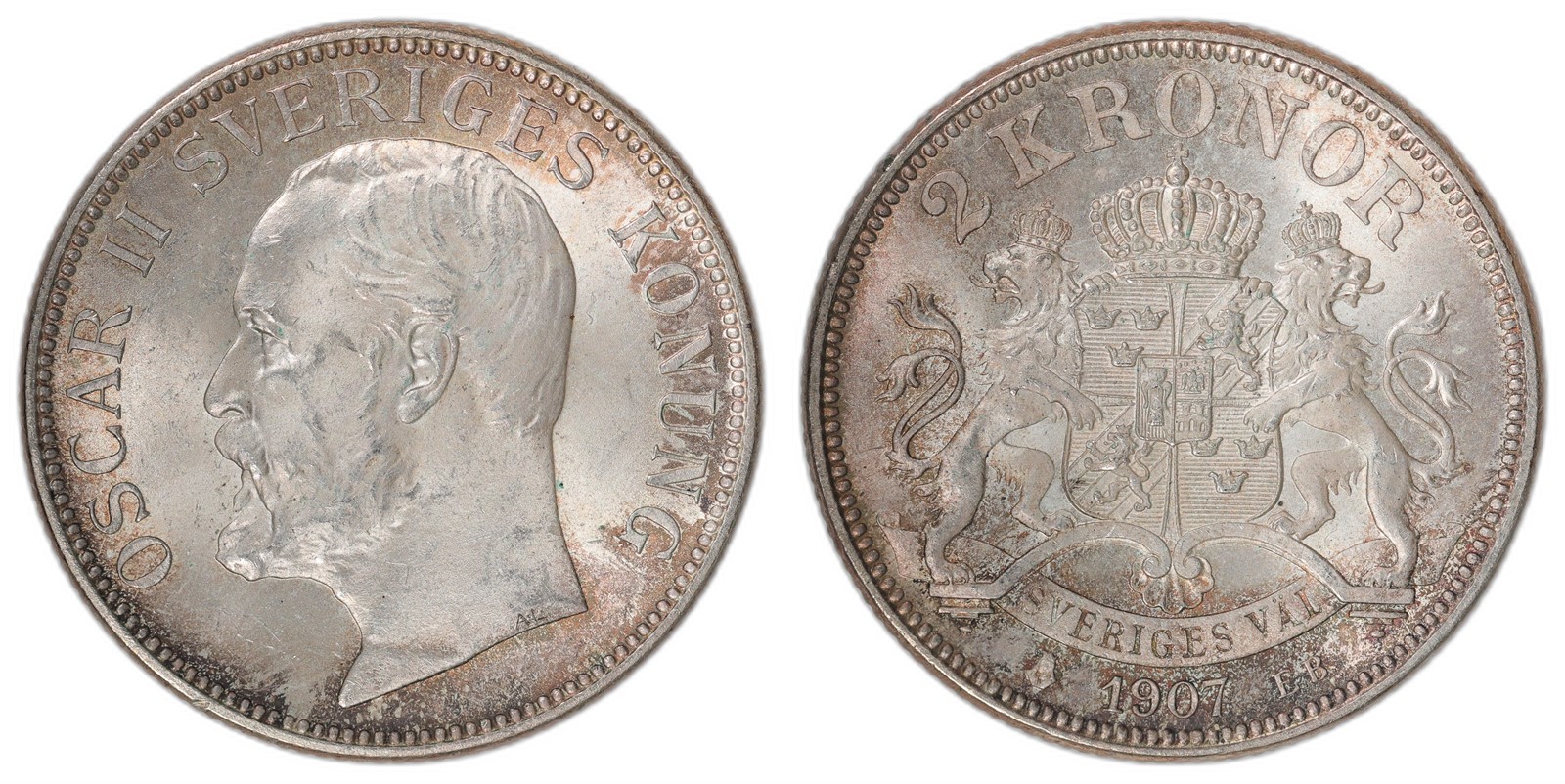 SWEDEN. Oscar II. 2 Kronor. 1907-EB. 0 (UNC).