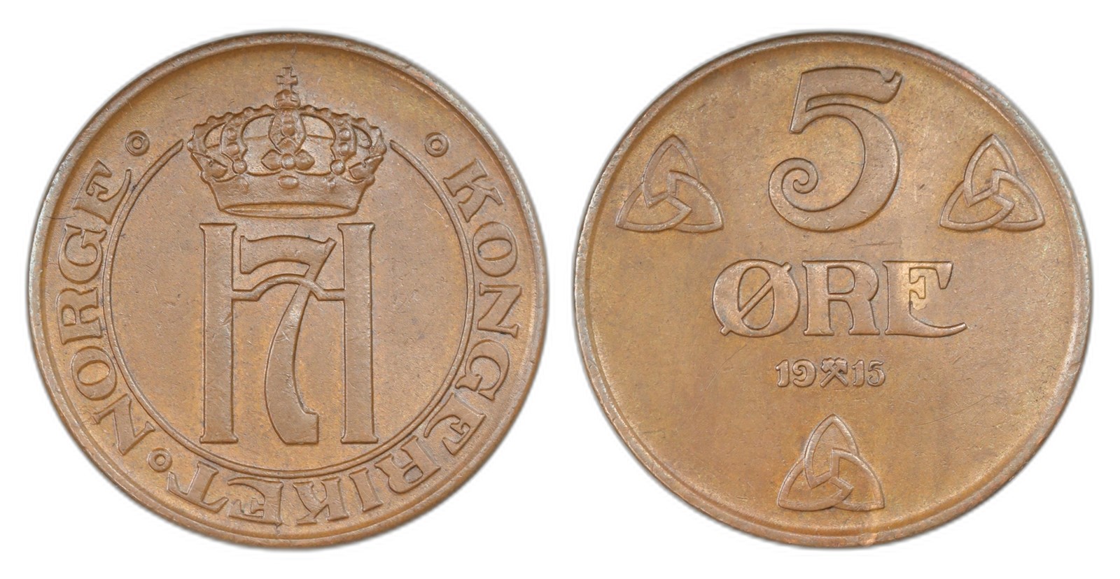 Norway. Haakon VII. 5 Øre 1915. Kv 01.
