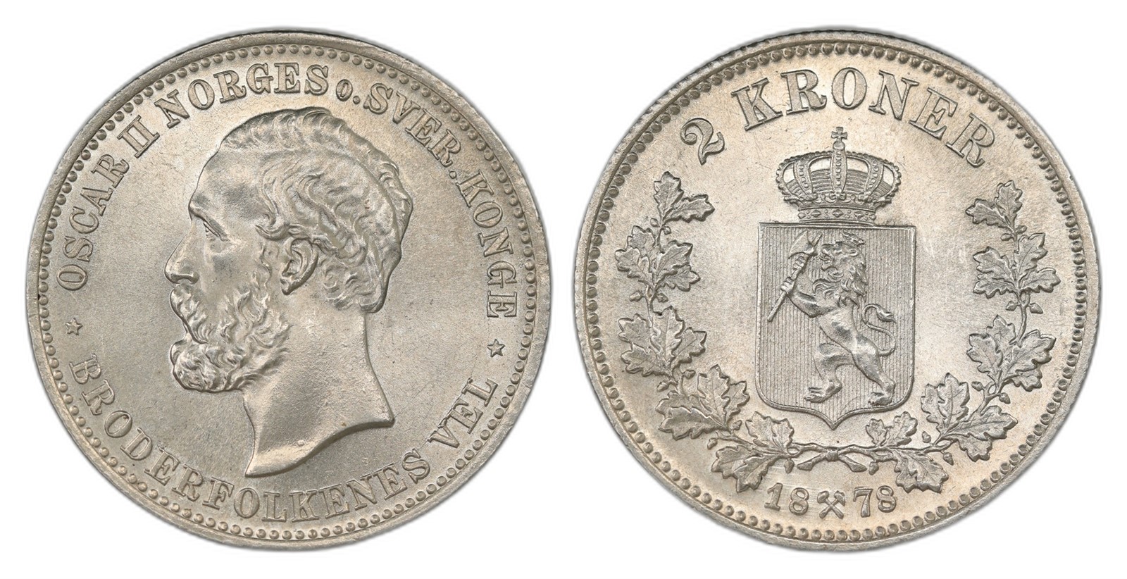 Norway. Oscar II. 2 Kroner 1878. Kv 0.