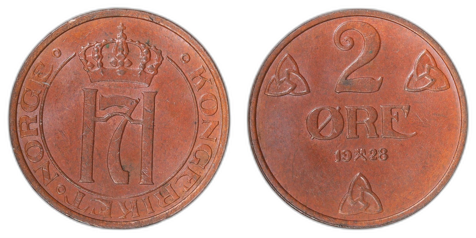 NORWAY. Haakon VII. 2 Øre 1928. Kv 0 (UNC).