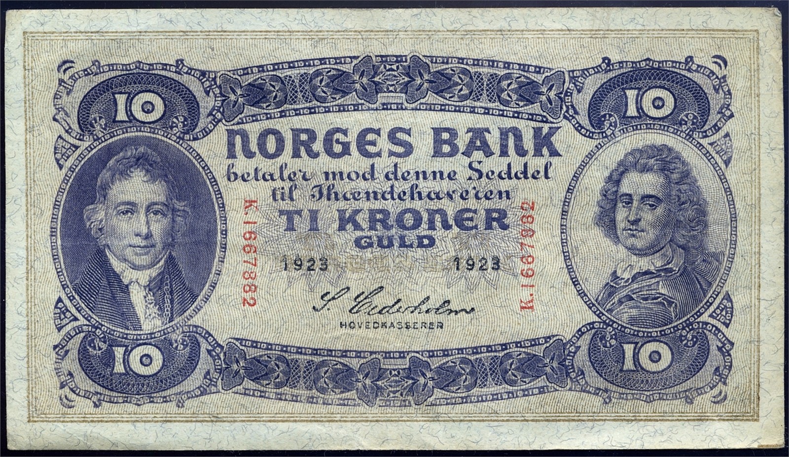 10 Kroner 1923-K. Kv 1/1+ (VF).