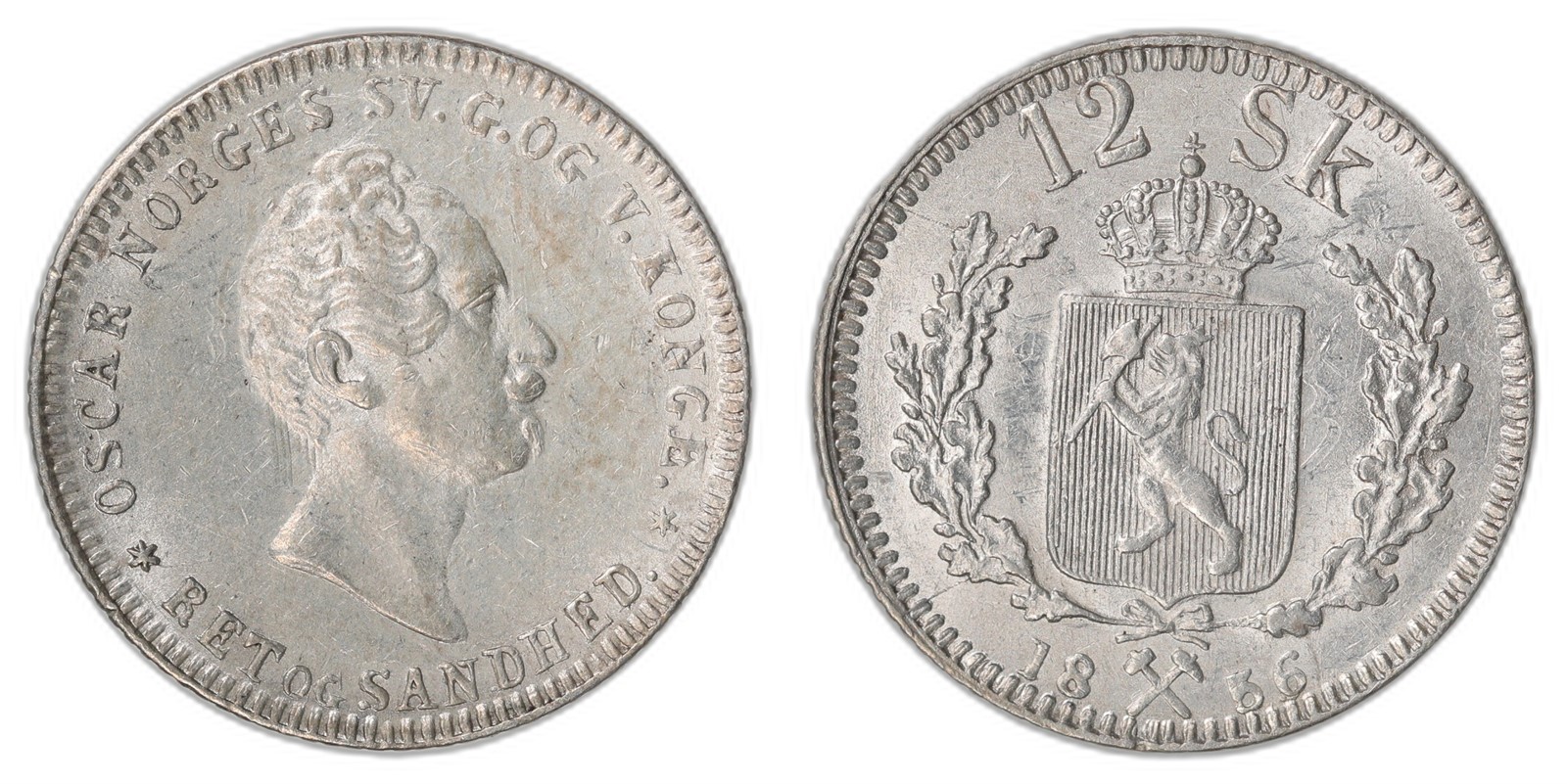NORWAY. Oscar I. 12 Skilling 1856. Kv 01 (UNC).