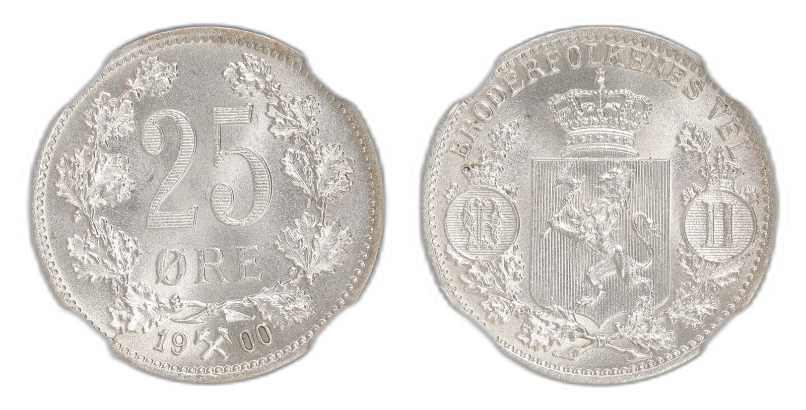 Norway. Oscar II. 25 Øre 1900- Single Finest. Kv NGC MS67.