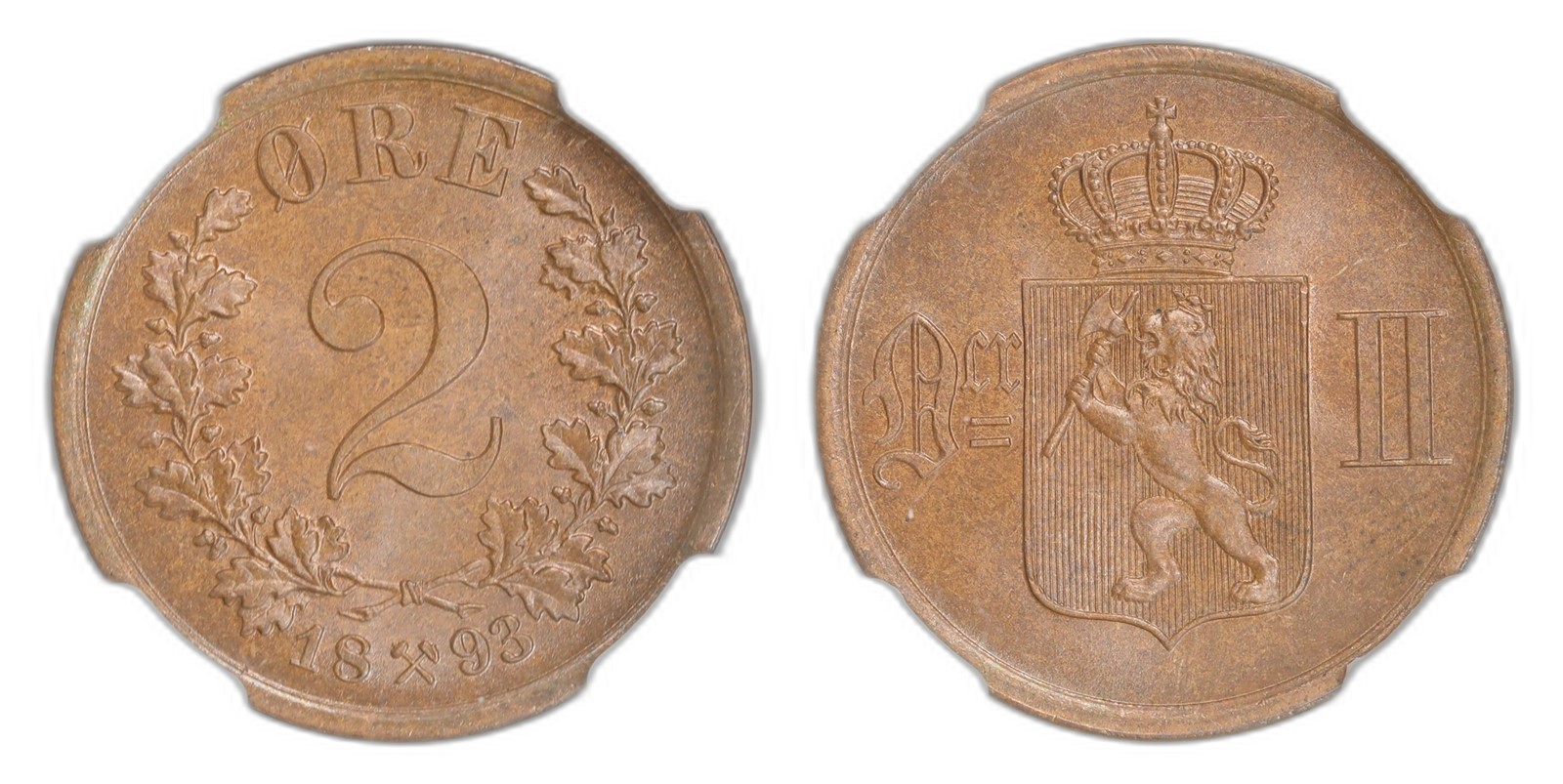 Norway. Oscar II. 2 Øre 1893. Kv NGC MS65BN.