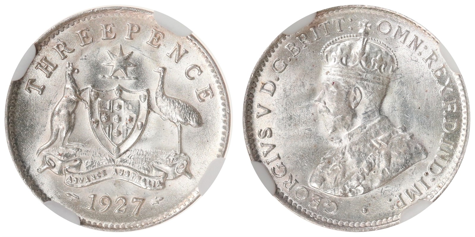 AUSTRALIA. George V. 3 Pence. 1927. NGC MS62.
