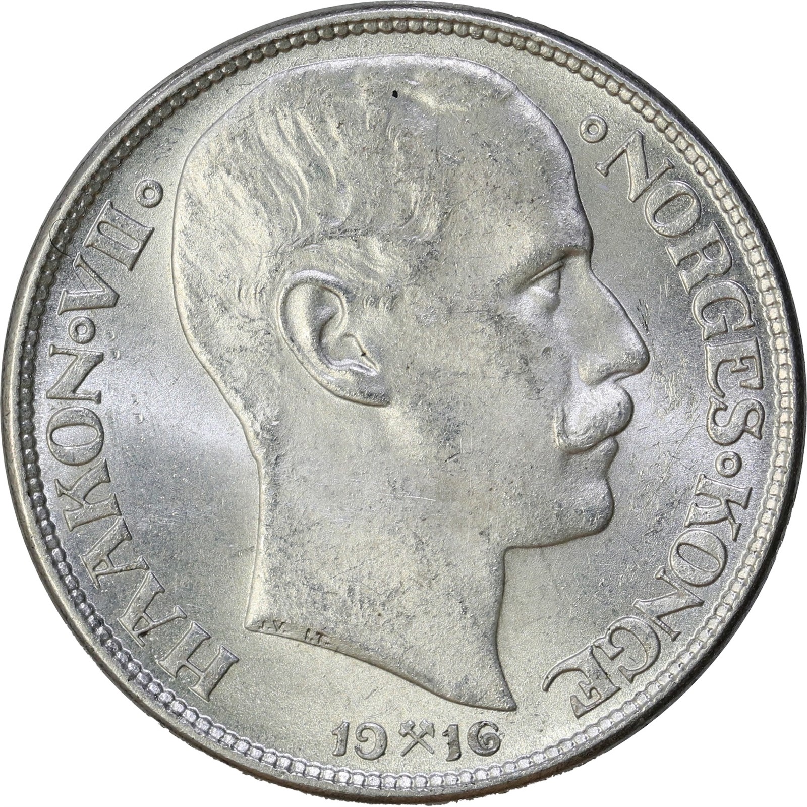 NORWAY. Haakon VII. 1 Krone 1916 Kv 0/01