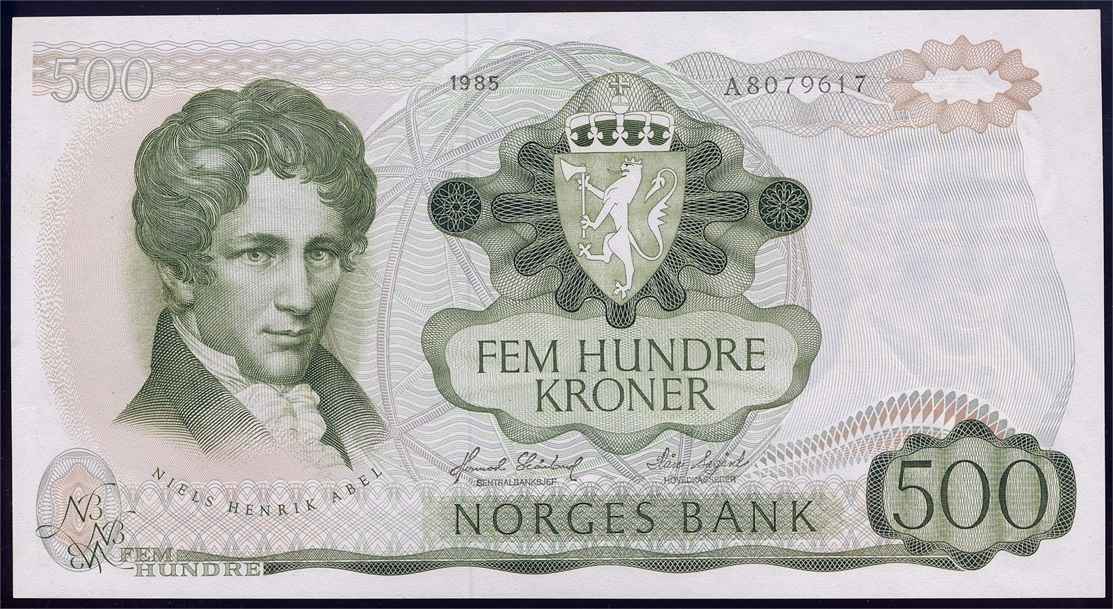500 Kroner 1985-A. Kv g01 (AU/UNC).