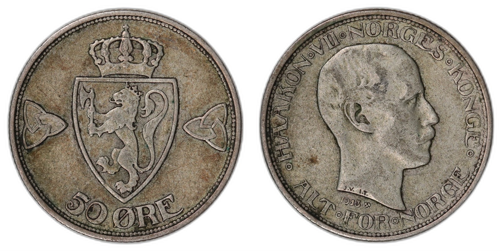 NORWAY. Haakon VII. 50 Øre. 1913. Kv 1 (VF).