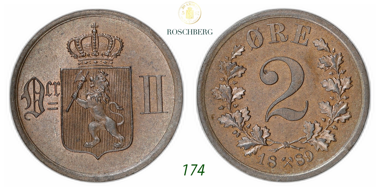 NORWAY. Oscar II. 2 Øre 1889.