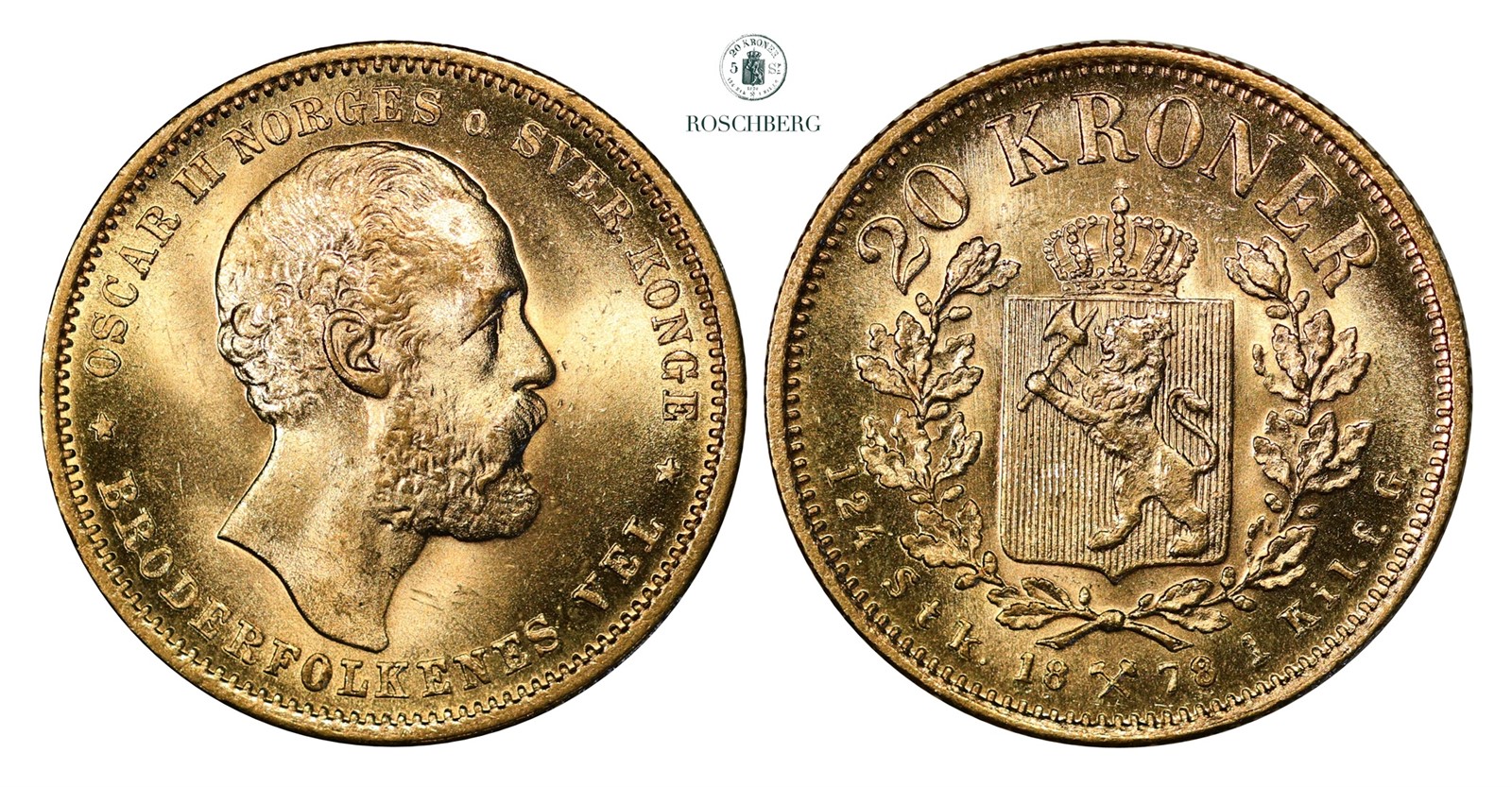 20 Kroner 1878 Kv 0/01(UNC)