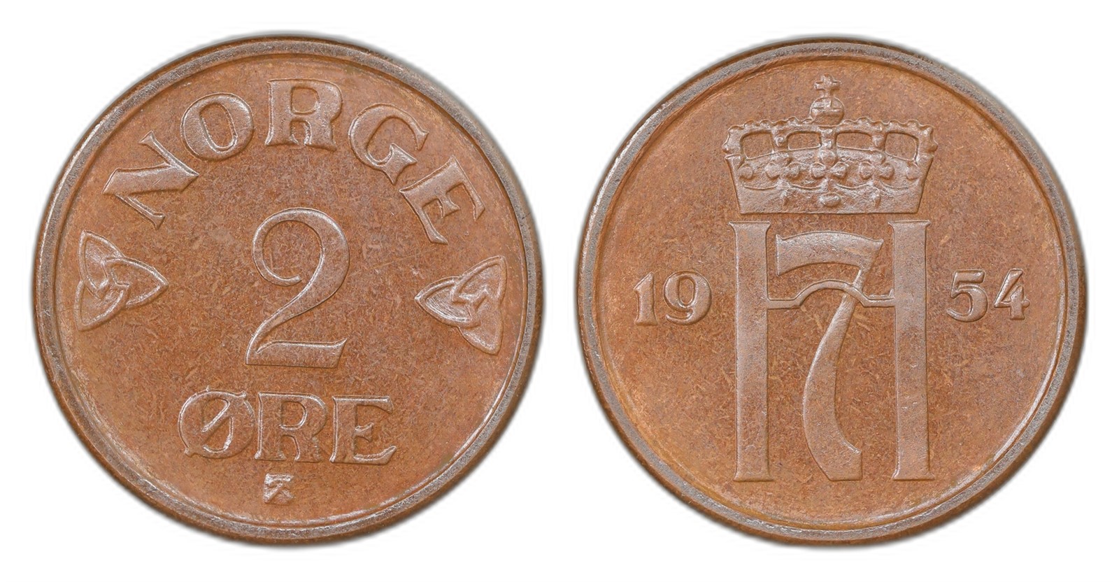 Norway. Haakon VII. 2 Øre 1954. Kv PRAKTEX.