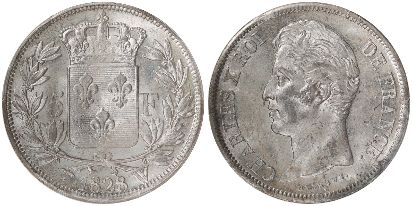 FRANCE. Charles X. 5 Francs. 1828-W. MS63.