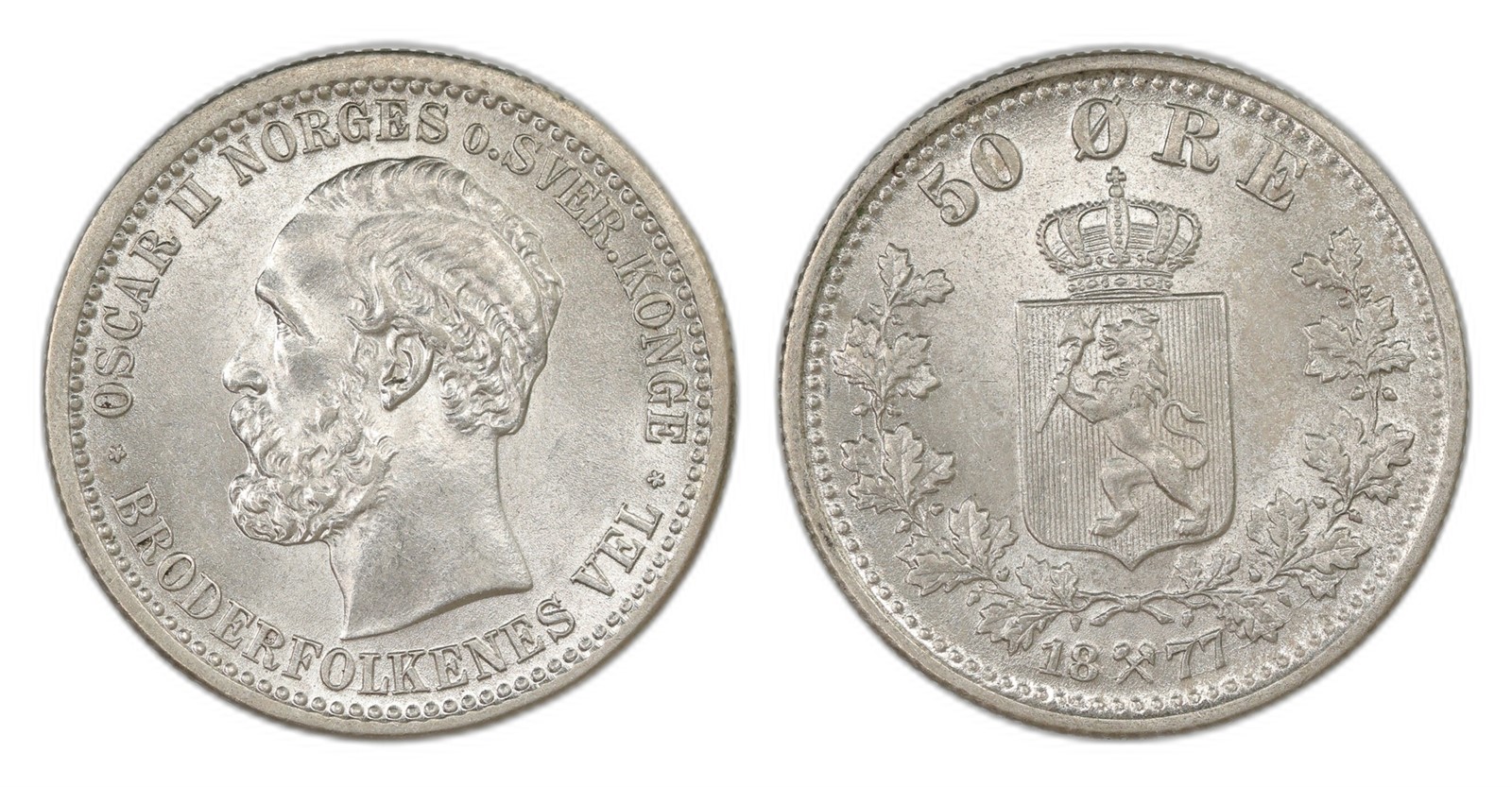 Norway. Oscar II. 50 Øre 1877. Kv 0.