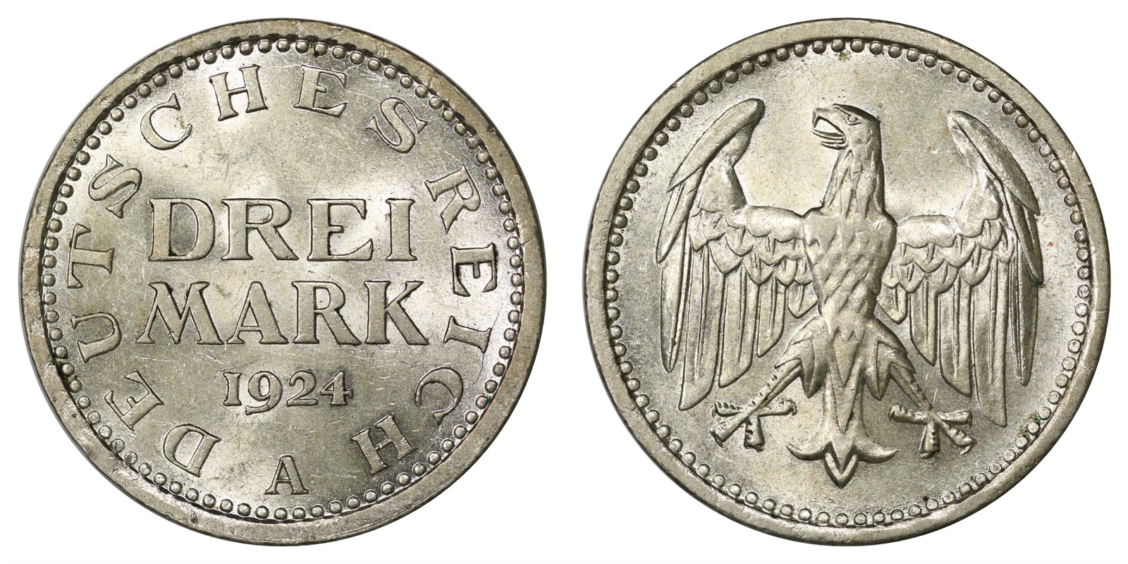Germany Weimar -  3 Mark 1924 A - UNC *