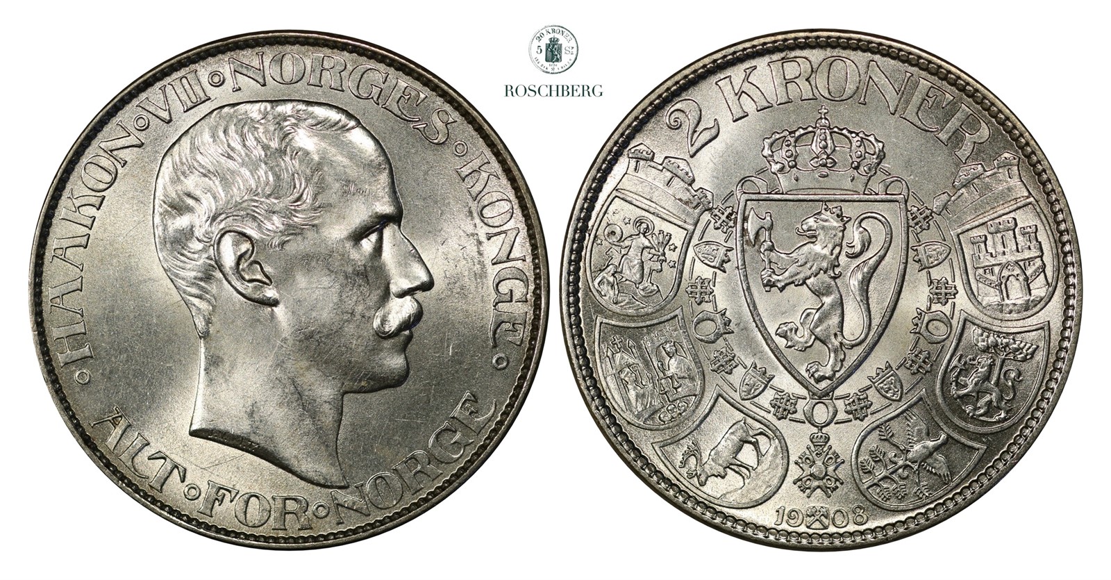 2 Kroner 1908 Kv 0/01 (UNC)