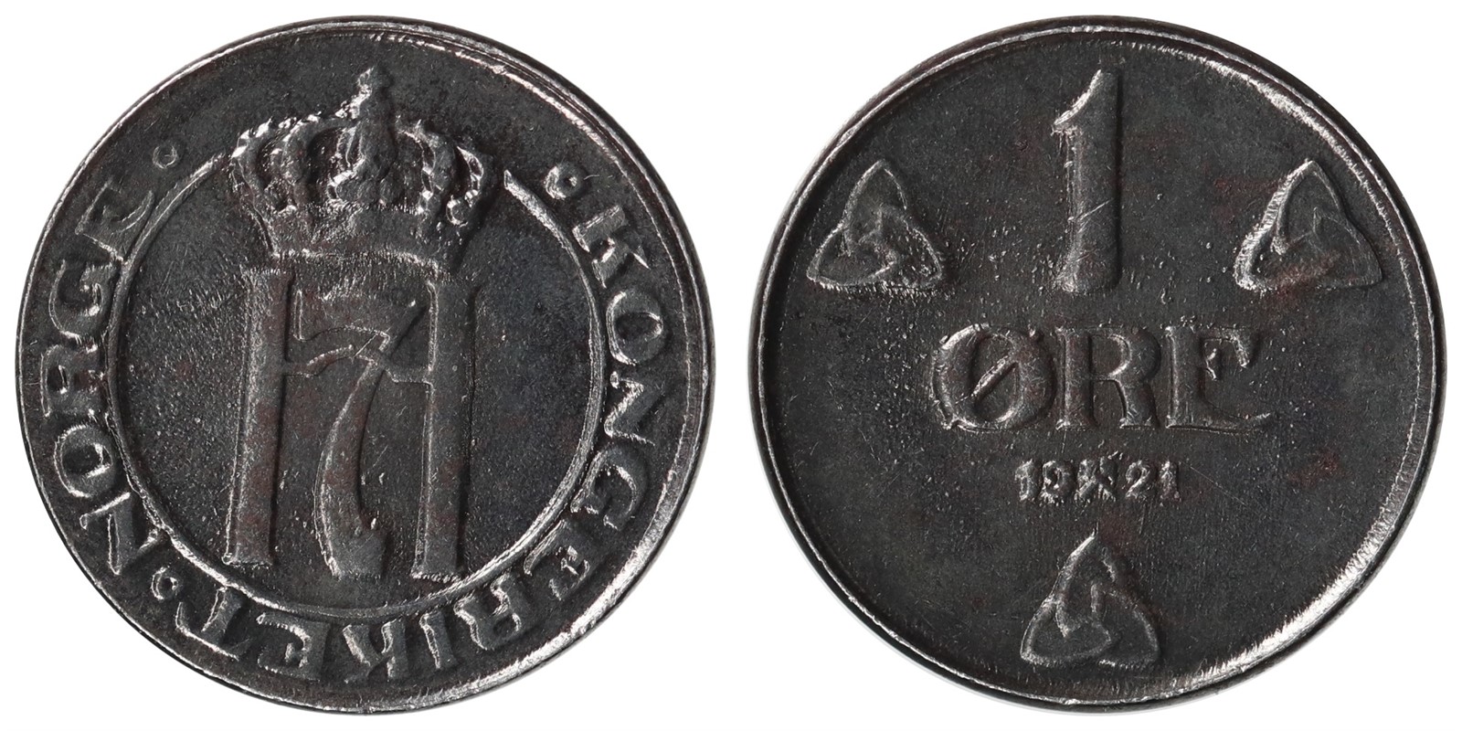 NORWAY. Haakon VII. 1 Øre 1921 Jern. Kv 0 (UNC).