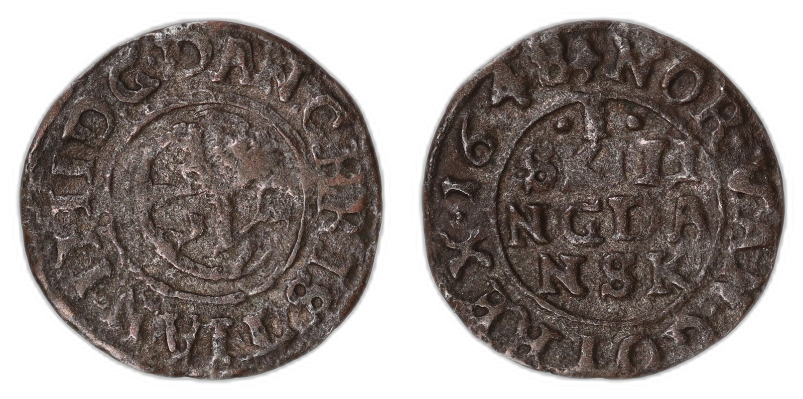 NORWAY. Christian IV. 1 Skilling. 1648. Kv 1- (F).