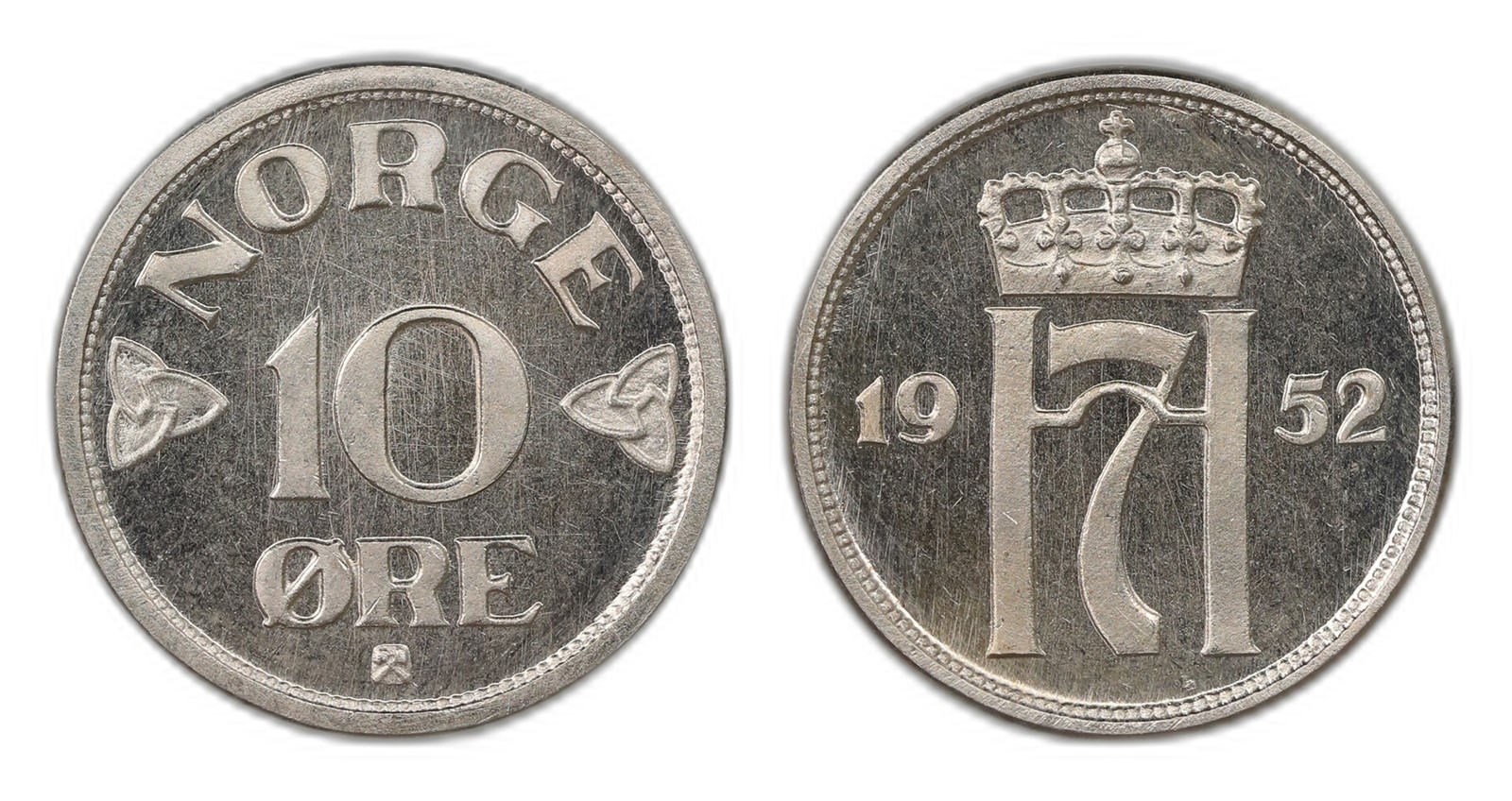Norway. Haakon VII. 10 Øre 1952. Kv PRAKTEX.
