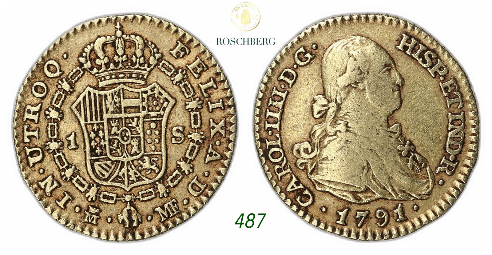 SPAIN. Charles IIII. 1 Escudo Gold 1791-M MF.