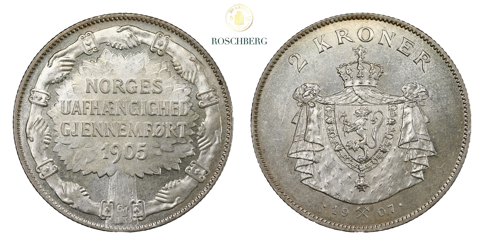 Norge 2 Kroner 1907 Kv 0/01