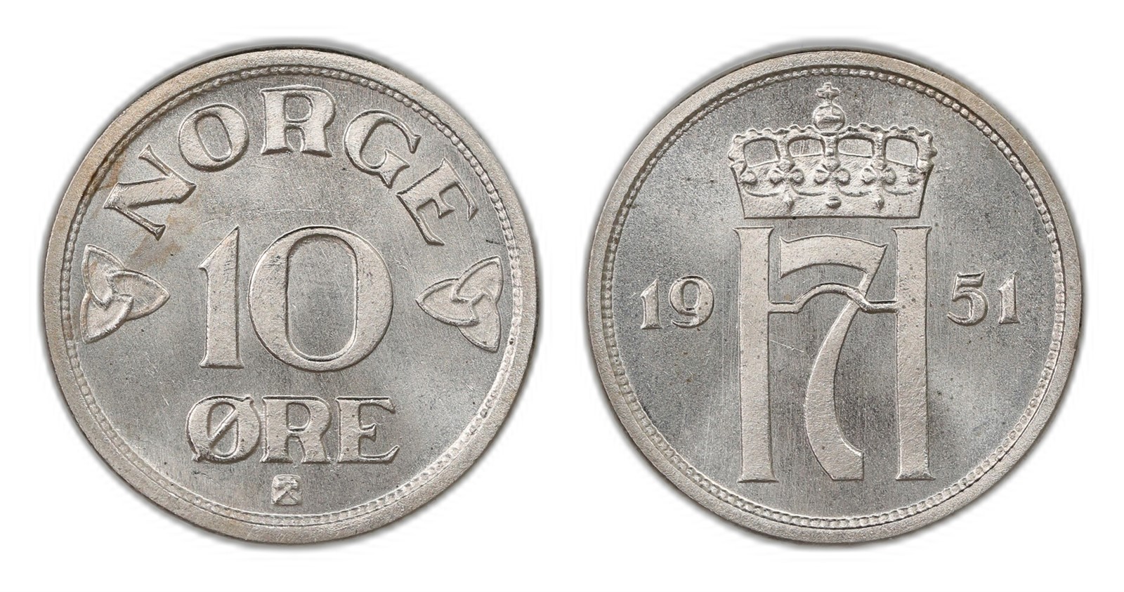 Norway. Haakon VII. 10 Øre 1951. Kv PRAKTEX.