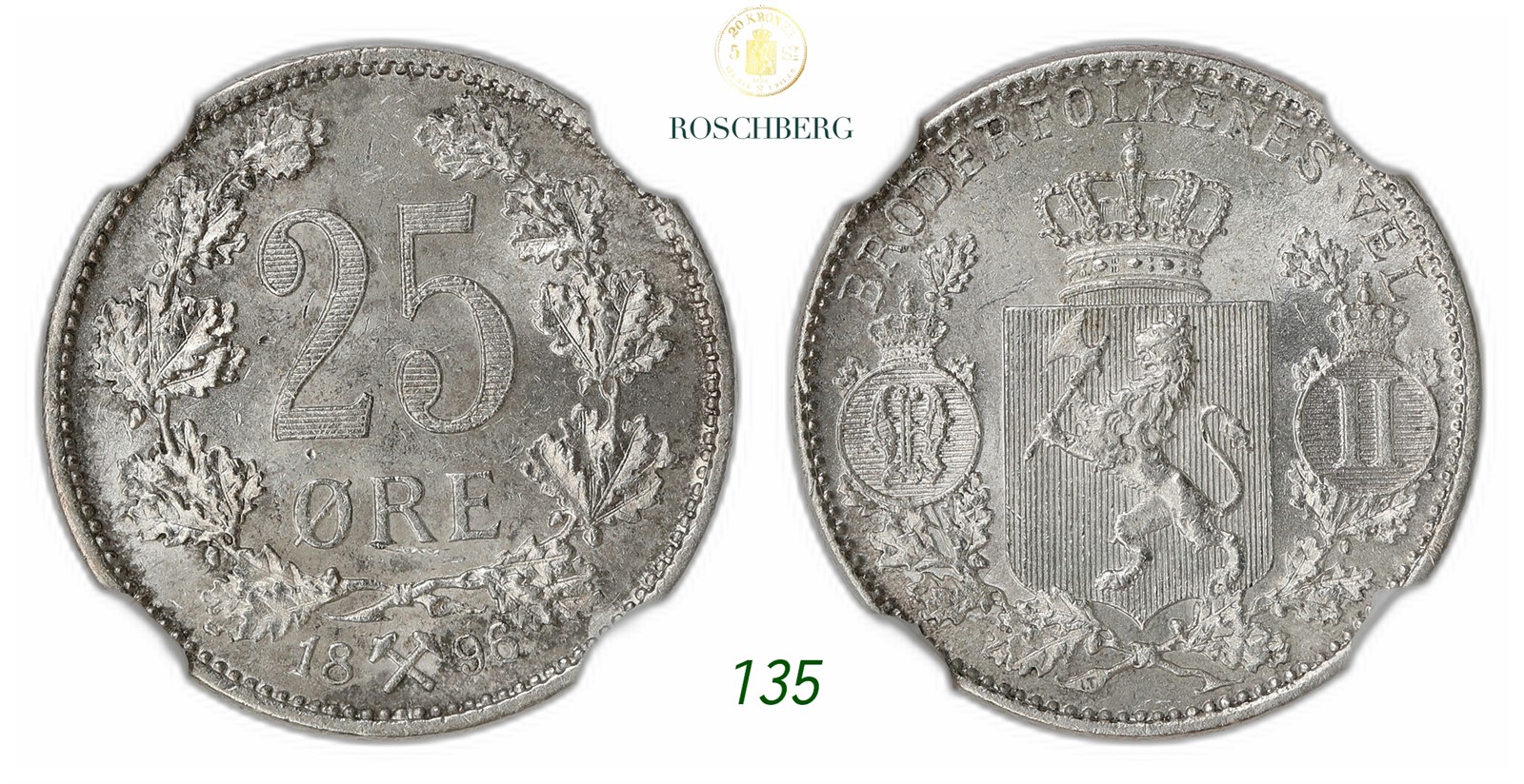 NORWAY. Oscar II. 25 Øre 1896.