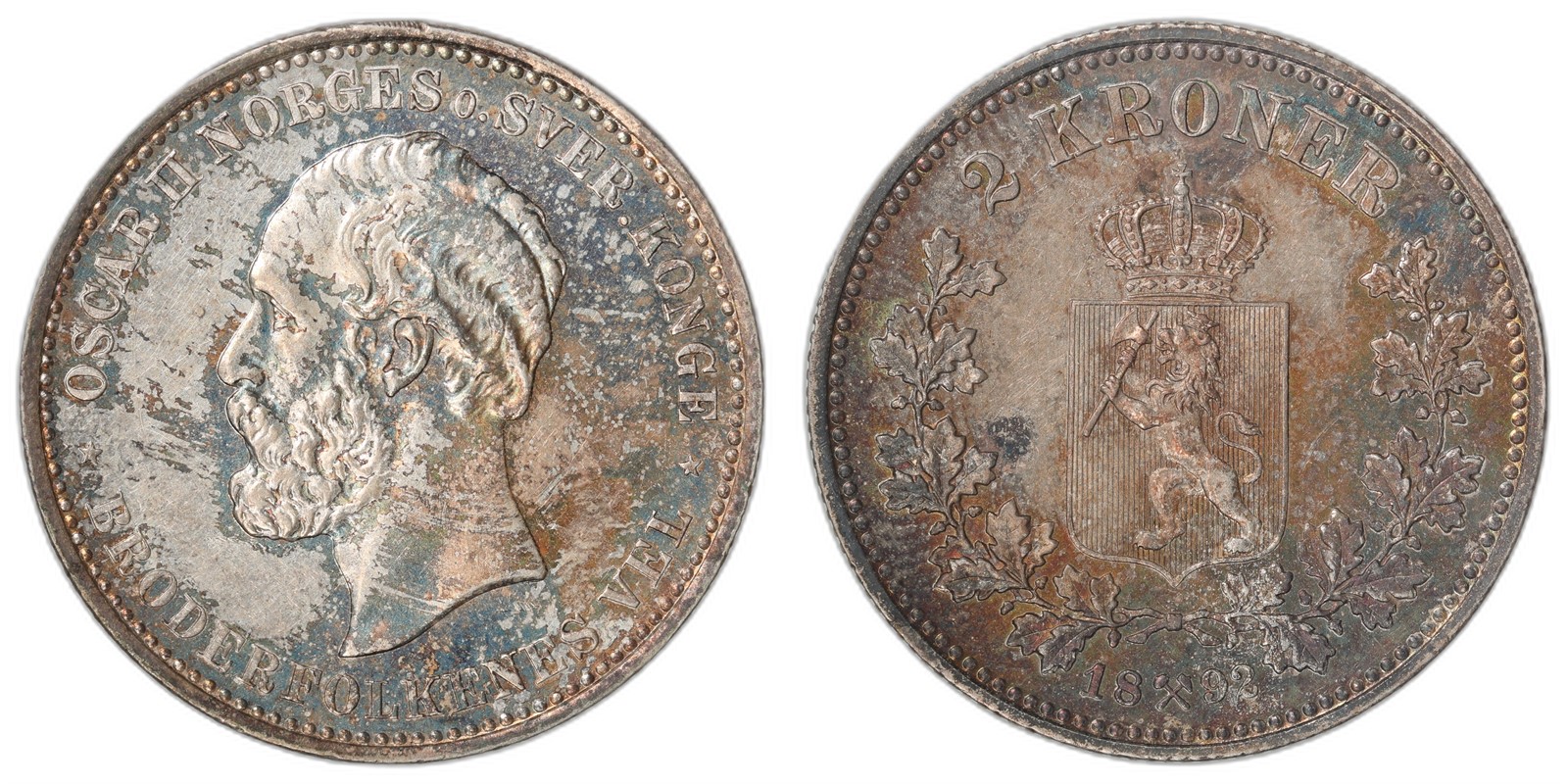 NORWAY. Oscar II. 2 Kroner 1892. Kv 0 (UNC).