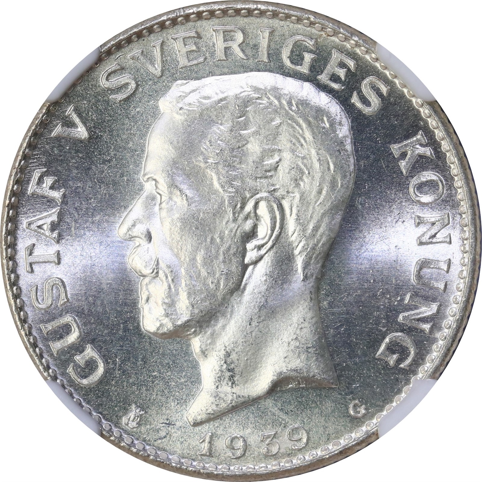 SWEDEN. Gustav V. 1 Krona 1939 NGC MS65