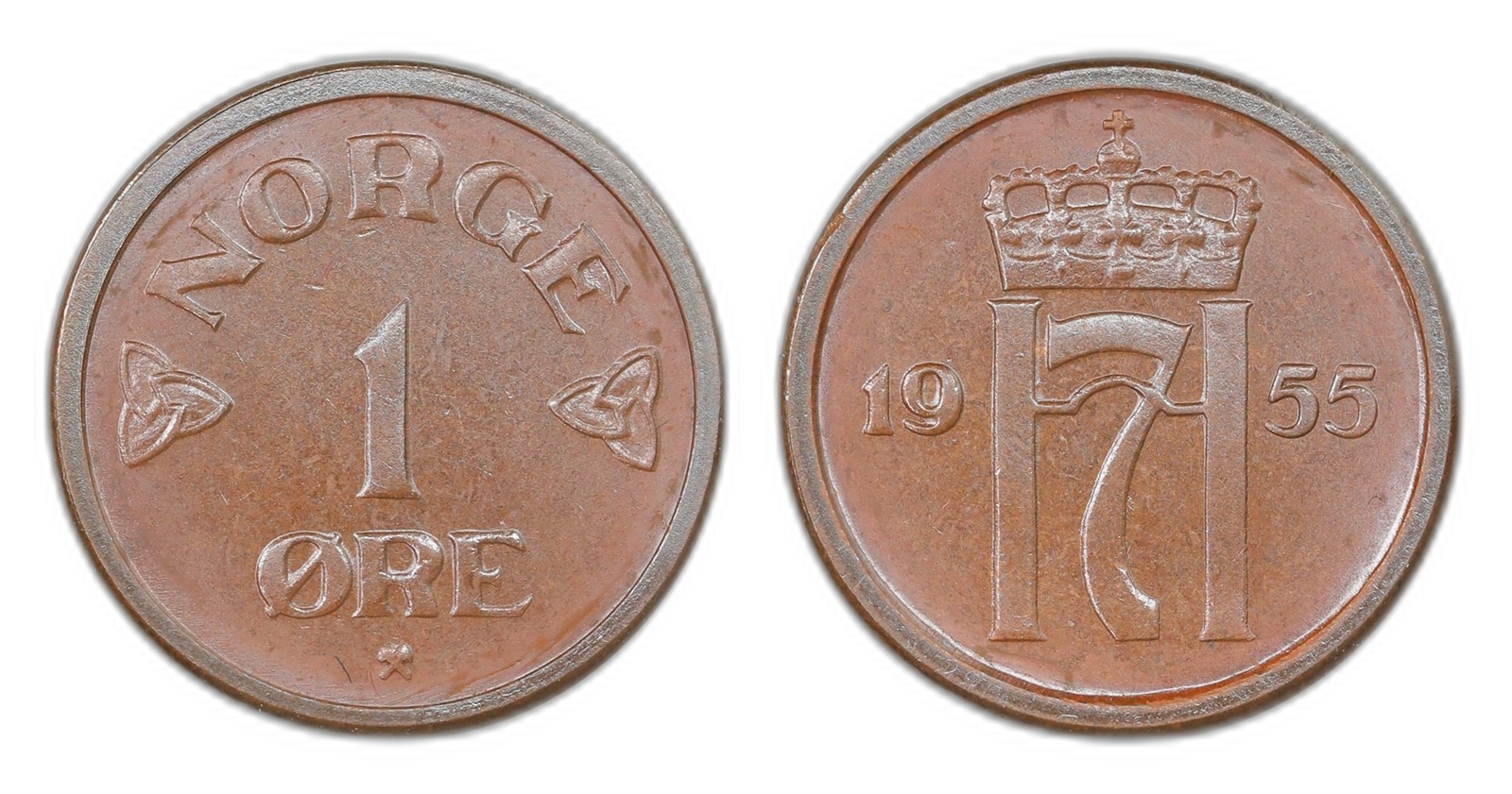 Norway. Haakon VII. 1 Øre 1955. Kv PRAKTEX.