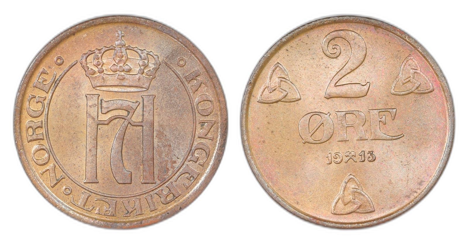Norway. Haakon VII. 2 Øre 1913. Kv 0.