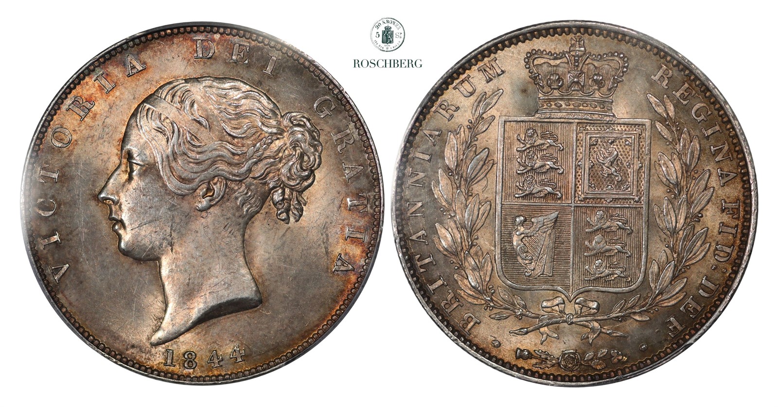 GREAT BRITAIN. 1/2 Crown 1844 PCGS MS63