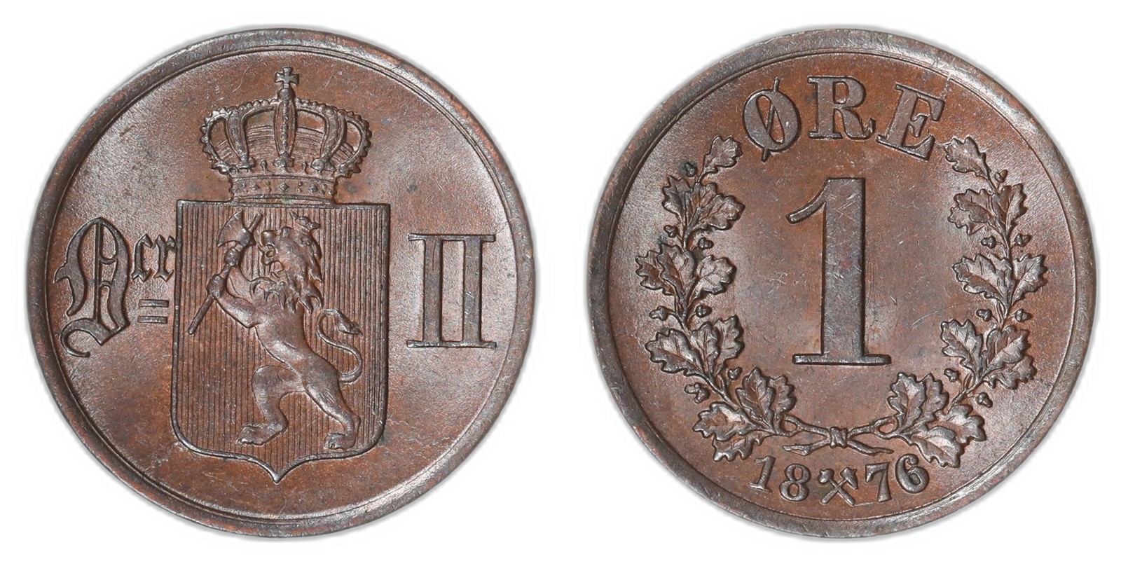 NORWAY. Oscar II. 1 Øre. 1876. Kv 0 (UNC.