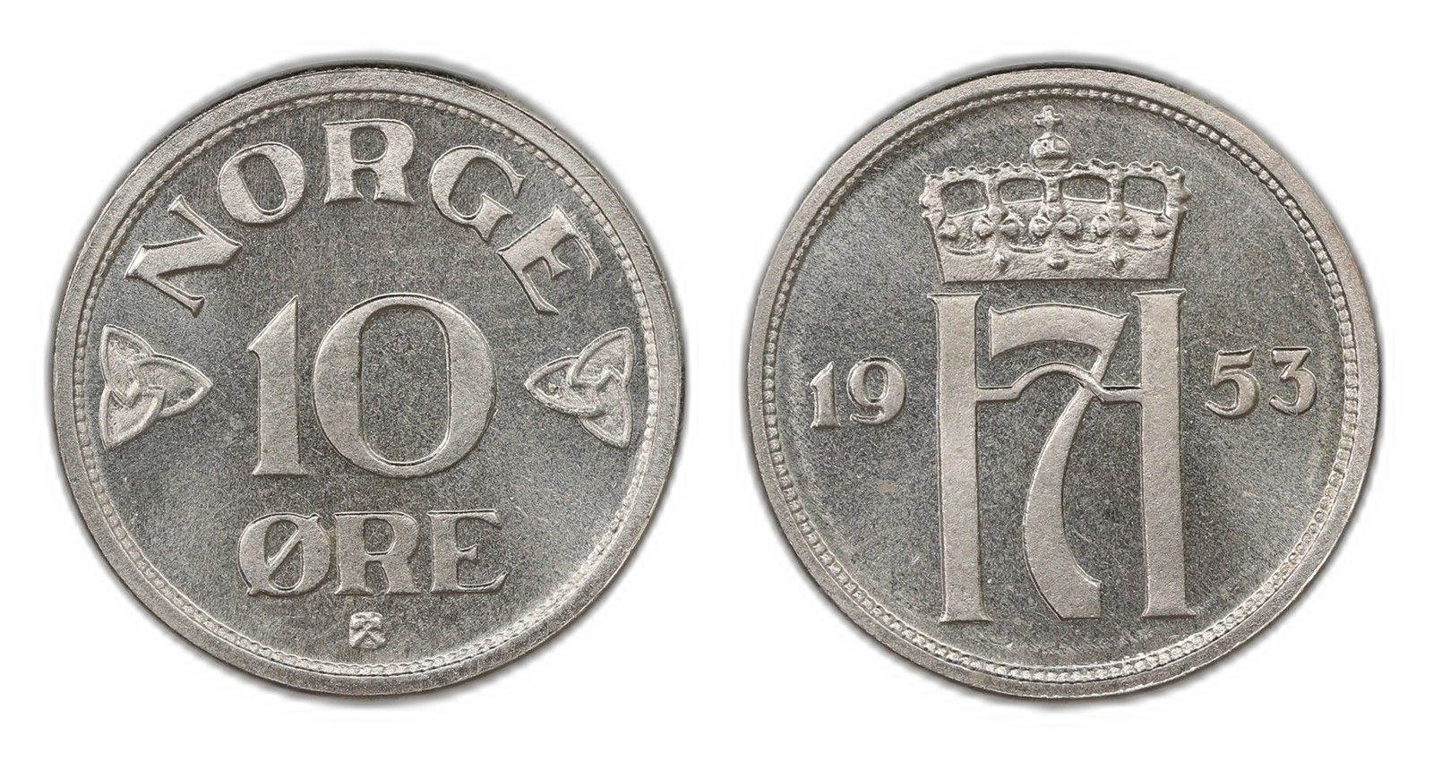 Norway. Haakon VII. 10 Øre 1953. Kv PRAKTEX.