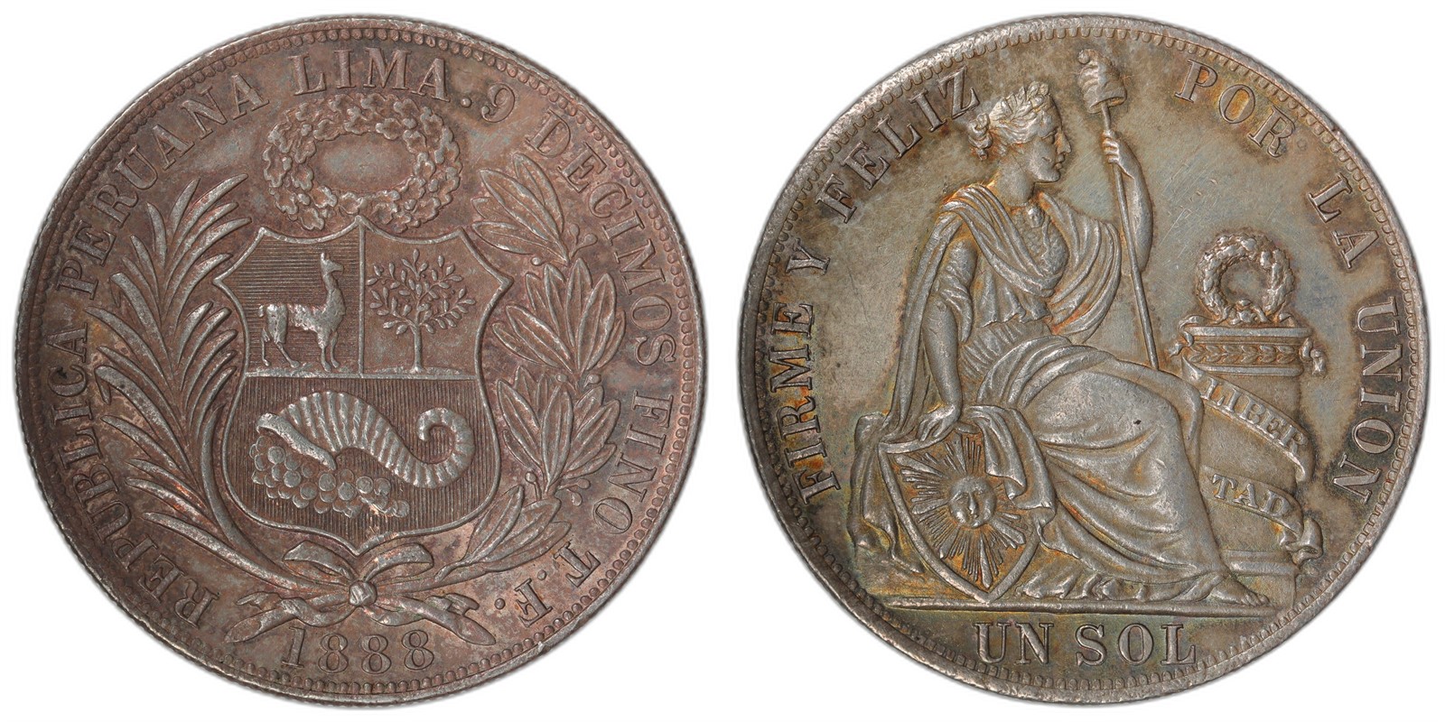 PERU. Republic. 1 Sol. 1888-TF. AU.