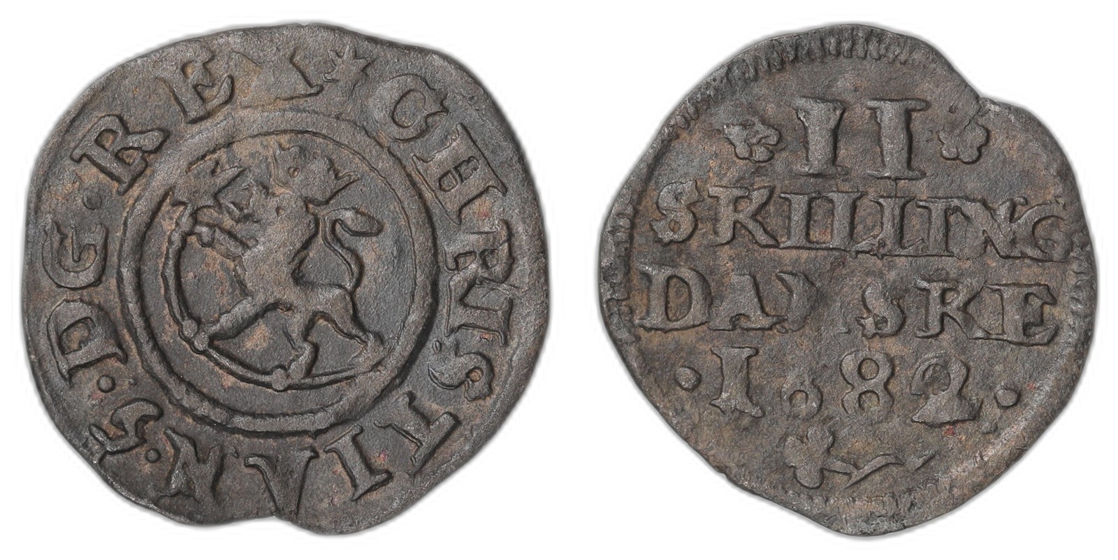 NORWAY. Christian V. 2 Skilling 1682. Kv 1+ (XF).