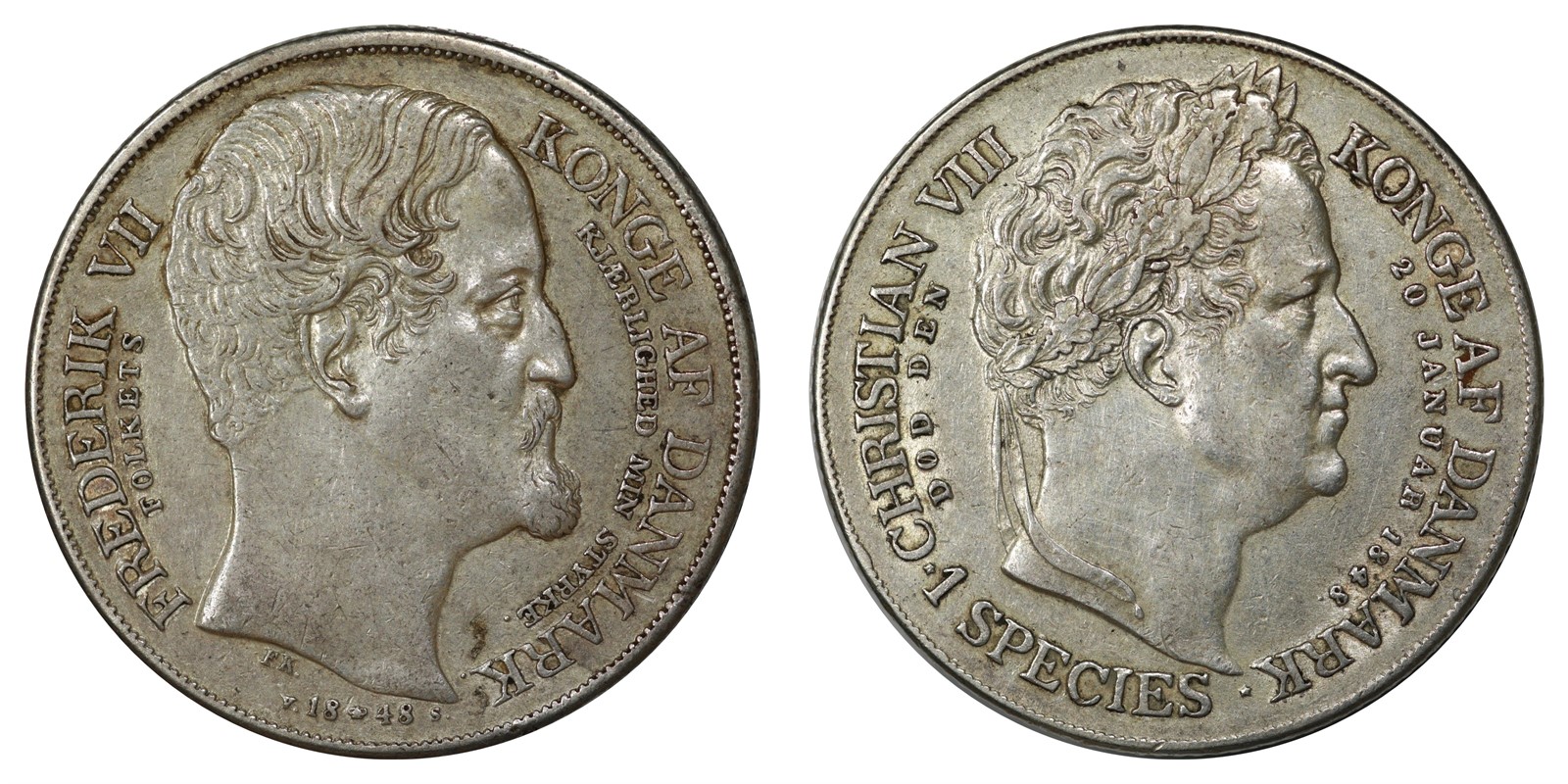 Denmark - Frederik VII - 1 Speciedaler 1848 - Succesion of throne - VF *
